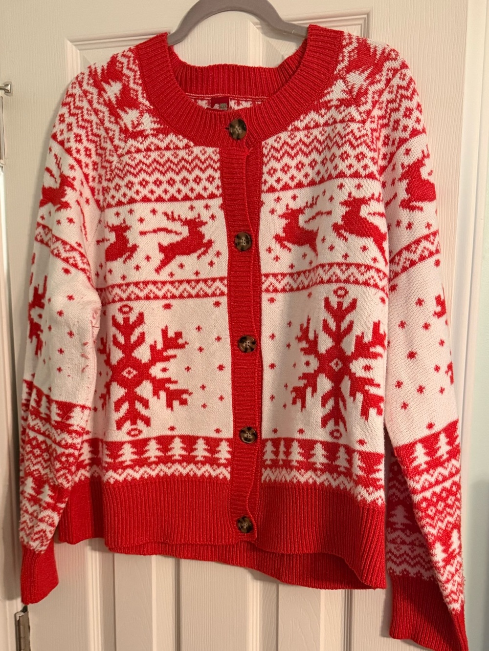 Red and White Holiday Snowflake Cardigan Sweater-2XL